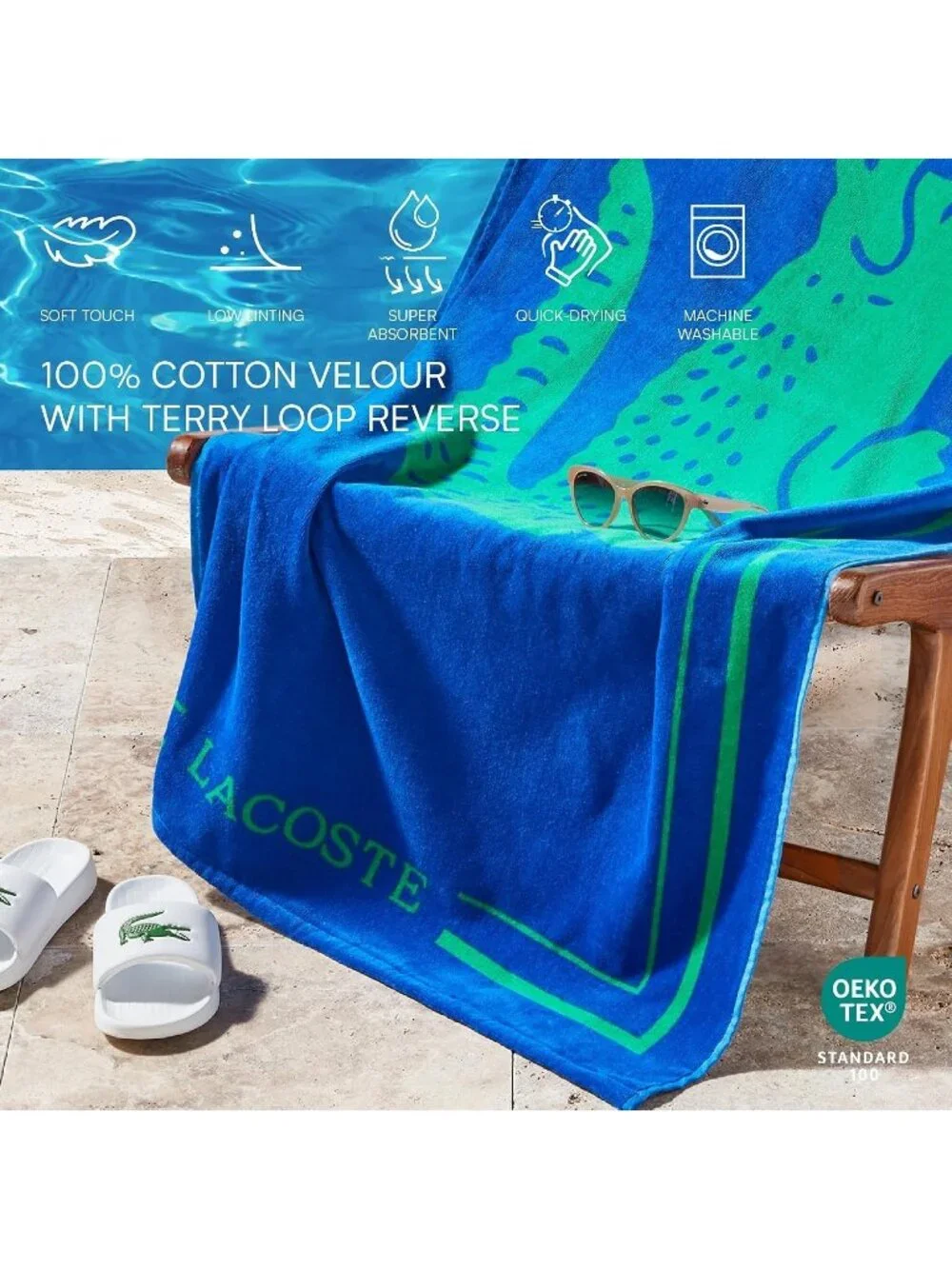 Lacoste Beach Towel Big Crocodile Print Oversized 36